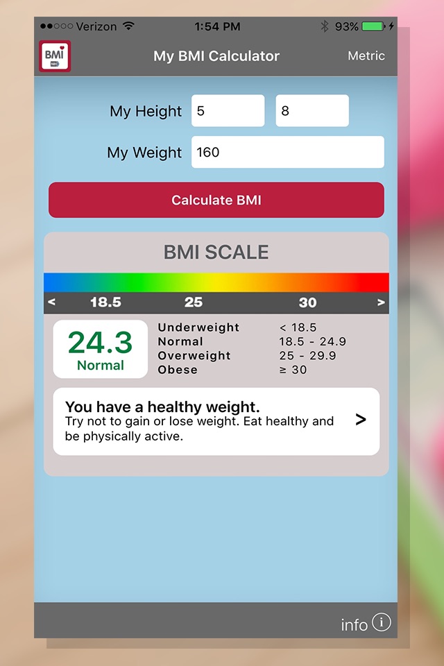 NIH BMI Calculator screenshot 2