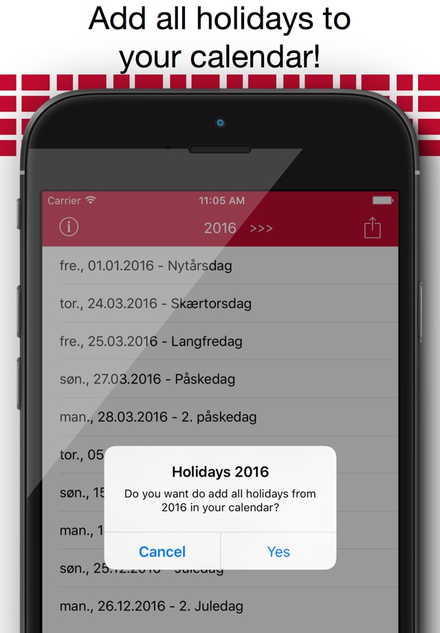 Danske helligdage - Holiday Kalender 2016 i Danmark til orlov og ferie planlægning screenshot 2