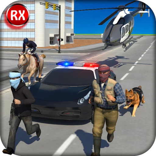 Police Chase Squad Cops - Bank Robbery Escape Counter Operation with Police Dog, Horse, Eagle, Car & Helicopter Icon