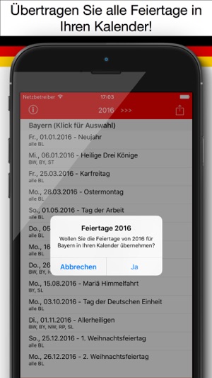 Feiertag Kalender Deutschland 2016 Pro(圖2)-速報App