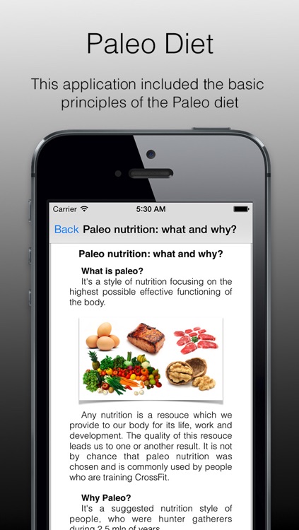 Paleo Diet - paleo diet basics, application which will introduce you to the basics of paleo nutrition. Sport diet or sport food.