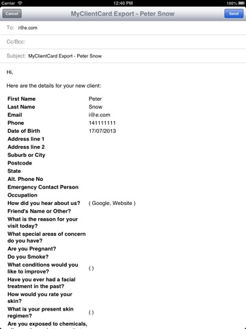 Client Patient Registration Card screenshot 4