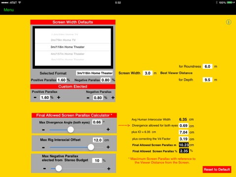 SD 3D Stereo Depth Calculator for iPad screenshot 3