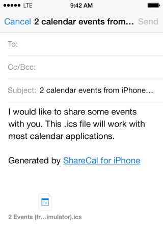ShareCal - Easy Calendar Event Sharing via Email, iMessage and AirDrop screenshot 2