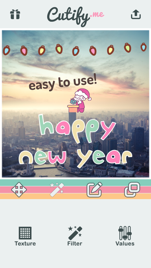 Cutify Me - Kawaii Photo Decoration with Dress Up Stickers Cute Face Masks Lovely Bokeh Light Effects and Vintage Filters Screenshot on iOS