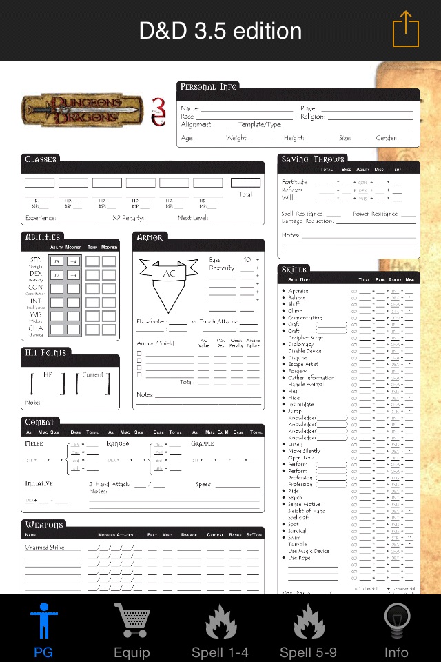 Real Sheet: D&D 3.5 Edition + Dice Table screenshot 2