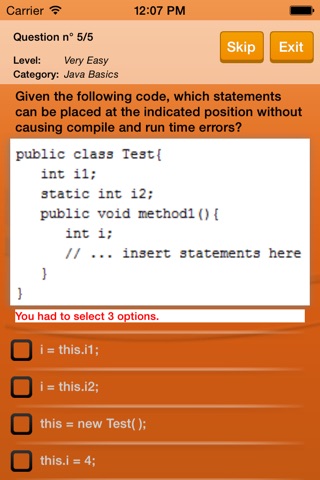 Exam Simulator for Java 1Z0 803 (unofficial) screenshot 2