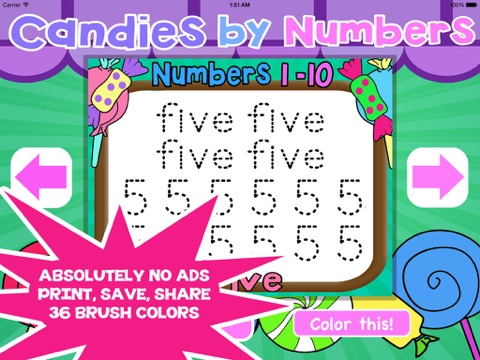 Candies and Numbers - Learn to Count Preschool Coloring Book screenshot 2