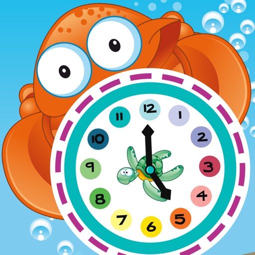 What time is it? Game for children to learn how to read a clock with the animals of the ocean with games and exercises for kindergarten, preschool or nursery school icon