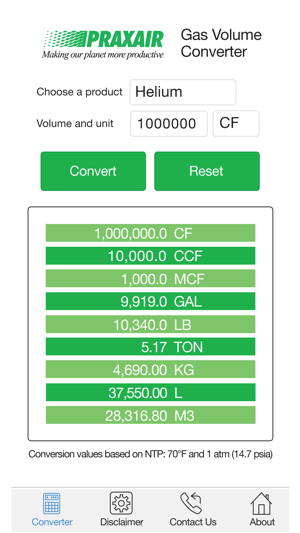 Praxair Gas Volume Converter