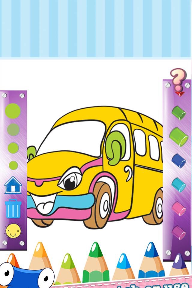 Car Drawing Coloring Book - Cute Caricature Art Ideas pages for kids screenshot 3
