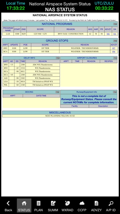 National Airspace System Status
