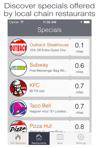 Specials: Food & Drink Coupons, Restaurant Specials, Pizza, Burger, Donuts, Taco, Smoothie, Coffee Deals screenshot 2