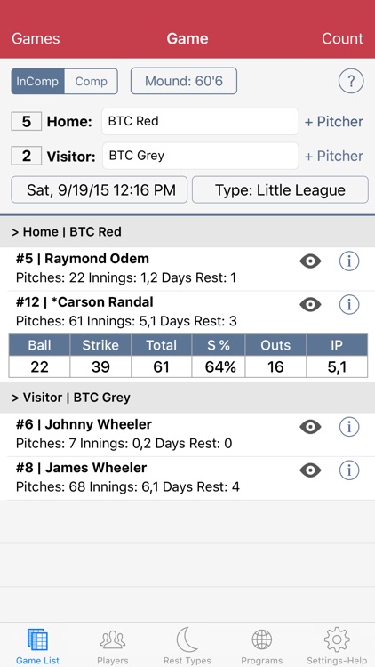 Baseball/Softball Pitch Count