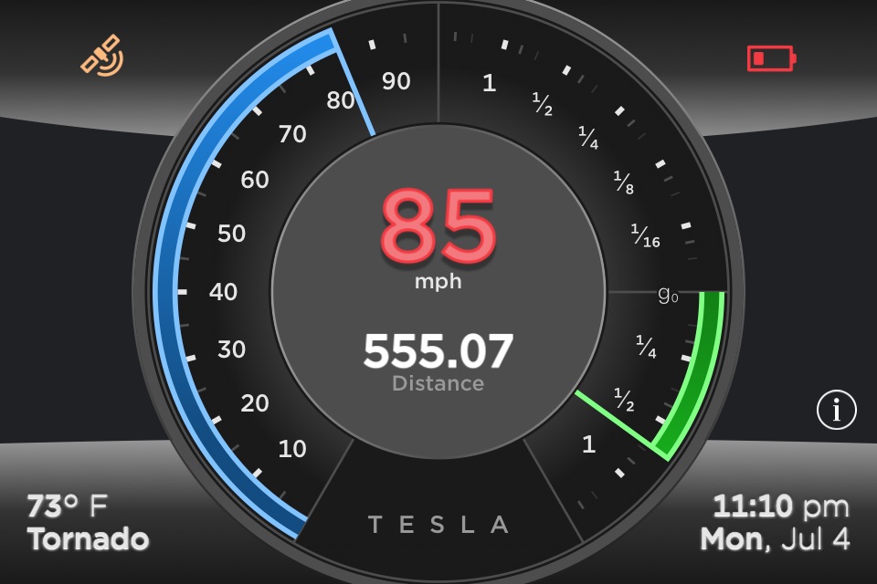 Tesla Dashboard - Speedometer, Acceleration & Brake, Odometer, Weather & Clock screenshot 2