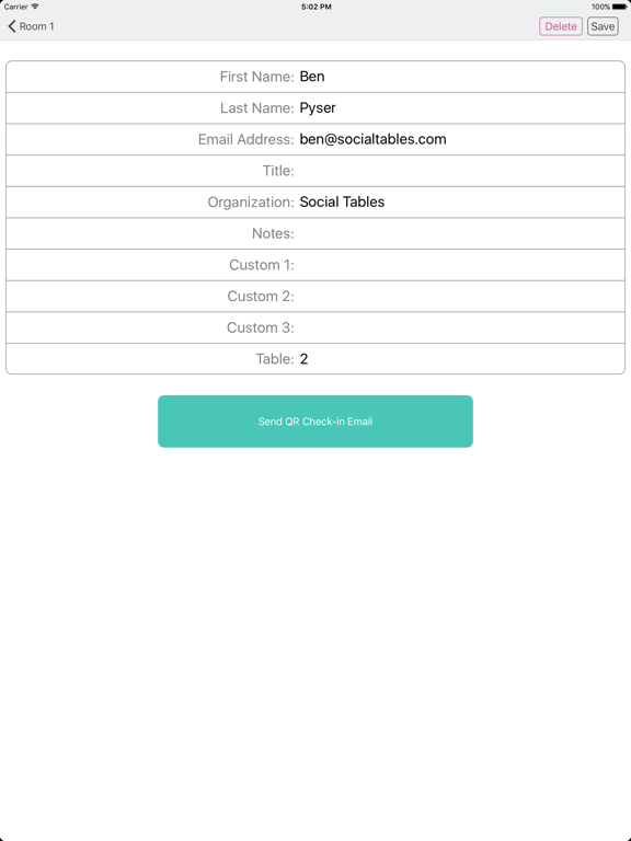 Social Tables Check-in screenshot