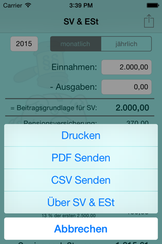 SV & ESt - social security (SVA) and income tax calculator for self-employed people in Austria screenshot 4