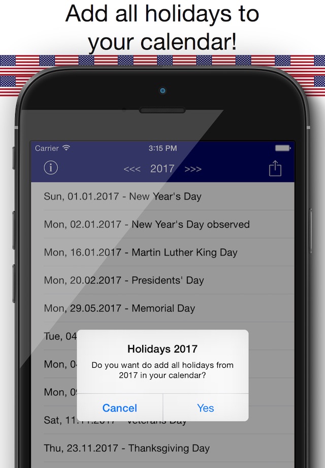 Holiday Calendar USA 2016 - Federal Public US Holidays for Vacation and free time Planning screenshot 2