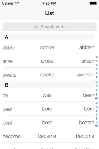 English irregular - list verb screenshot 2