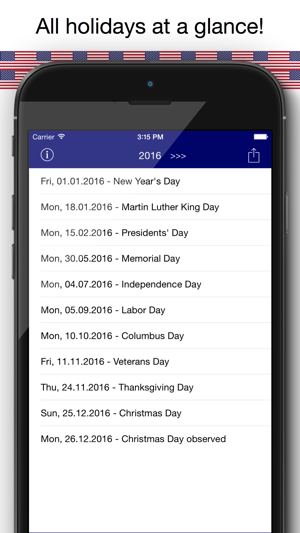 Holiday Calendar USA 2016 - Federal Public US Holidays for V(圖1)-速報App