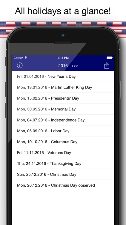 Holiday Calendar Usa 2016 Federal Public Us Holidays For Vacation And Free Time Planning By Kai Hoeher