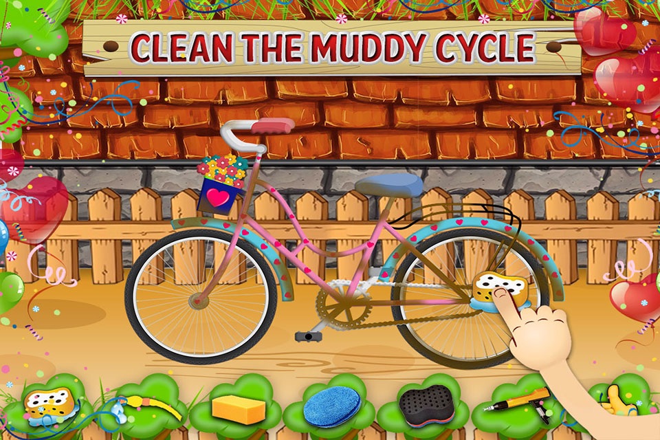 Kids bicycle washing salon: wash baby bikes for play screenshot 2