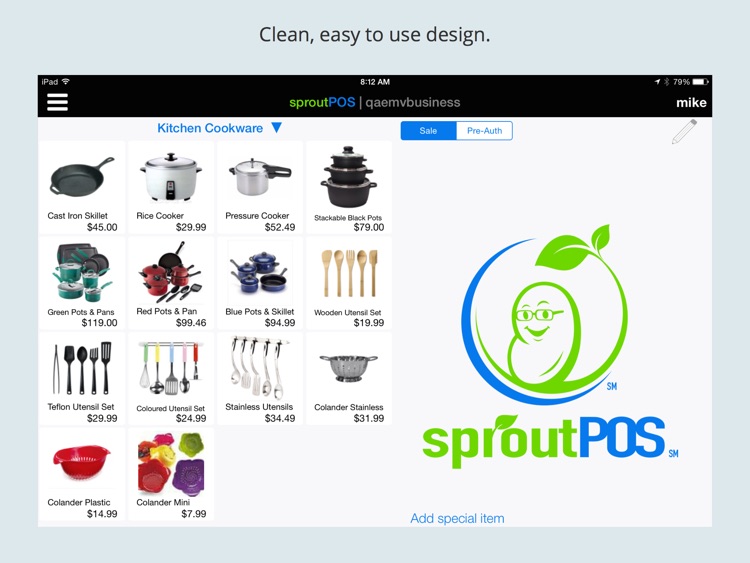 sproutPOS Mobile Point Of Sale for iPad