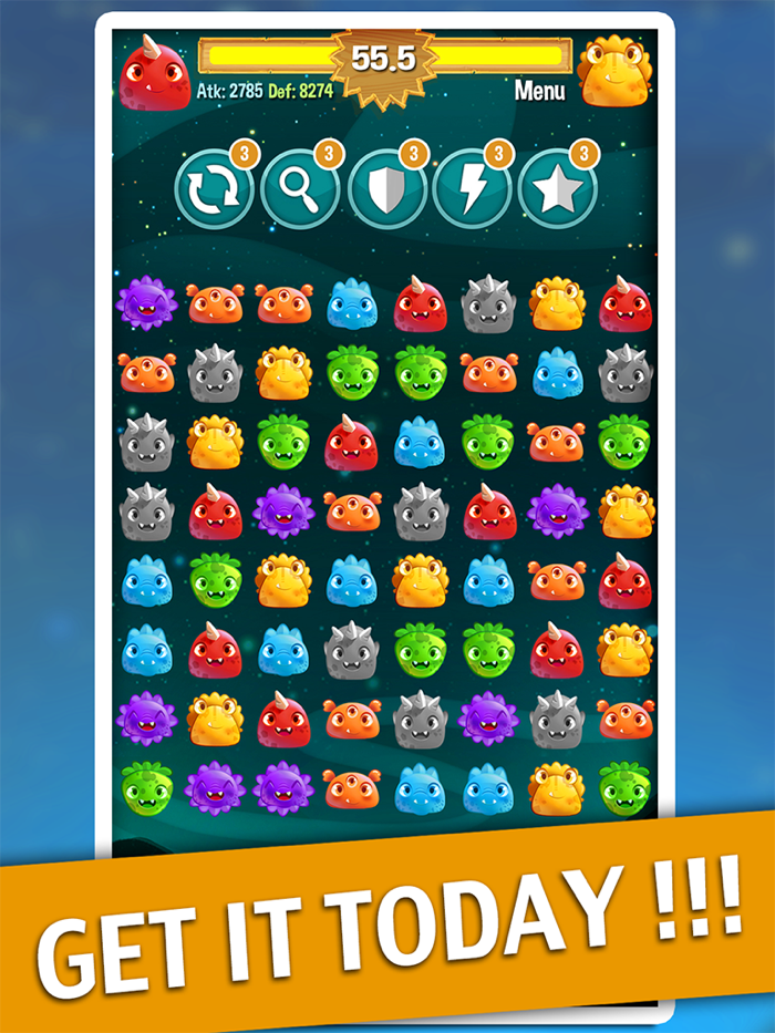 Alien Match 3 Battle  Cute monster ascendance puzzle free games for baby