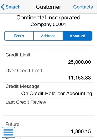 Customer Account Overview Smartphone for JDE E1 screenshot 2