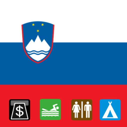 Leisuremap Slovenia, Camping, Golf, Swimming, Car parks, and more icon