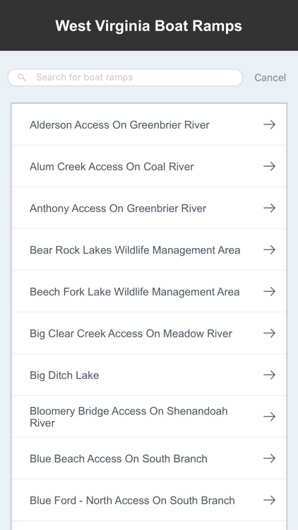 West Virginia Boat Ramps & Fishing Ramps