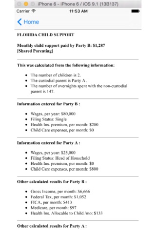 Florida Child Support Calculator screenshot 2