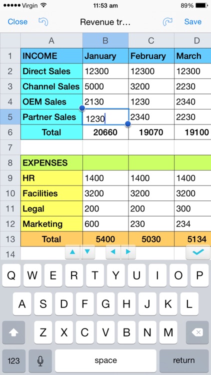 Spreadsheet touch: For Excel style spreadsheets