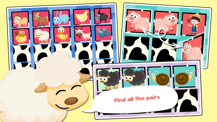 Play with Farm Animals Cartoon Memo Game for toddlers and preschoolers