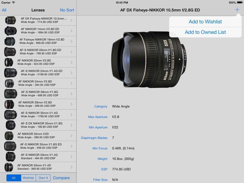 Nikon Lenses+ screenshot 2