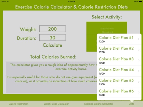 Exercise Calorie Calculator & Calorie Restriction Diets screenshot 3