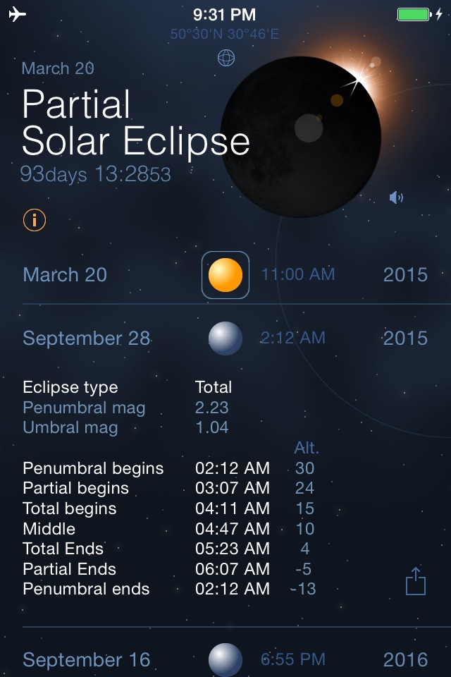 Solar and Lunar Eclipses - Full and Partial Eclipse Calendar screenshot 3