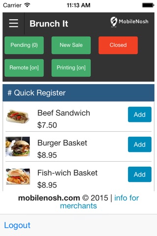 MobileNosh Merchant Edition screenshot 2