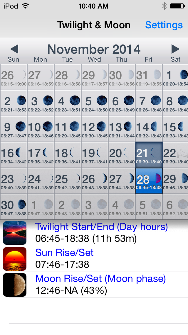 Twilight & Moon Calendar Screenshot 1