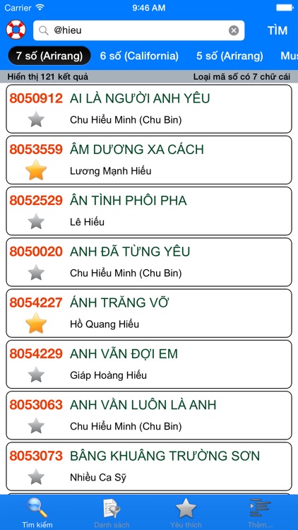 VNKaraoke Pro - Tra cứu mã số karaoke 7, 6, 5 số Arirang, MusicCore, ViTek, Sơn Ca, Việt KTV screenshot-3