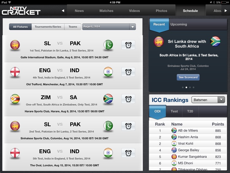 NDTV Cricket for iPad