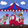 Carousel for toddlers and small children with fire engine, ship and other vehicles.