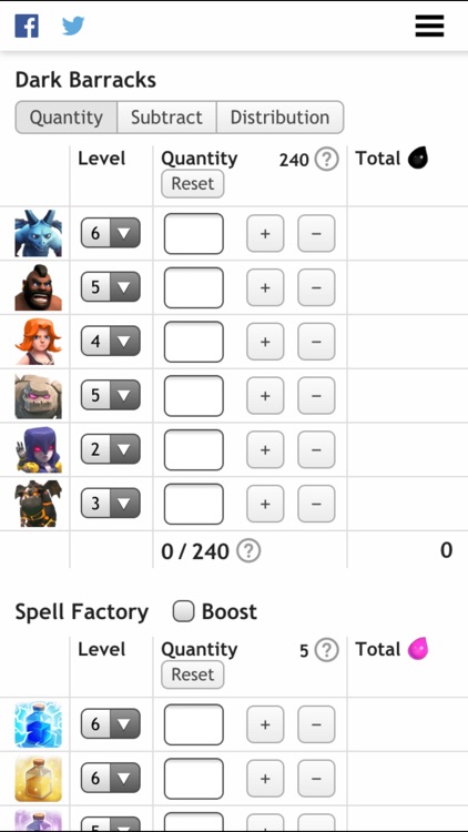 Calculator for "Clash of Clans"