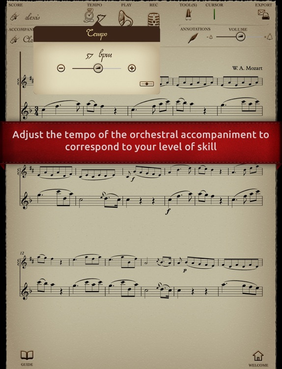 Play Mozart – Clarinet Concerto K622 (interactive sheet music for clarinet)