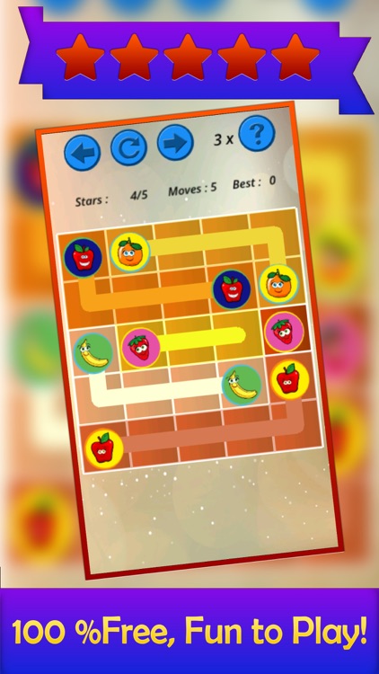 A Puzzle Game to Match  & Connect - Draw Line  between Same Pairs of Cartoon Fruits