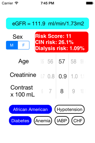 Contrast Nephropathy Risk Calculator screenshot 2