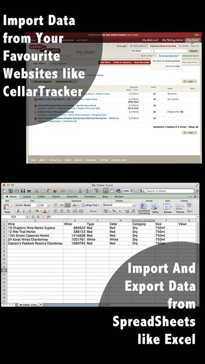 Wine Cellar Database - search and manage your delectable vino winery finder. Rate, track and share your wines