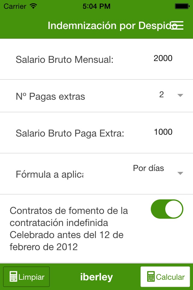 Cálculo de indemnización por despido screenshot 2