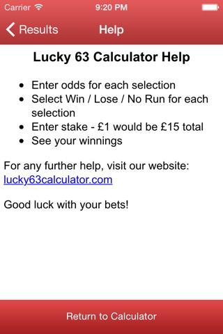 Lucky 63 Bet Calculator screenshot 3