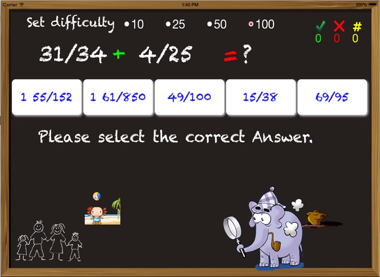Chalkboard Fractions - Kids Math Adding Mixed Fractions screenshot-3